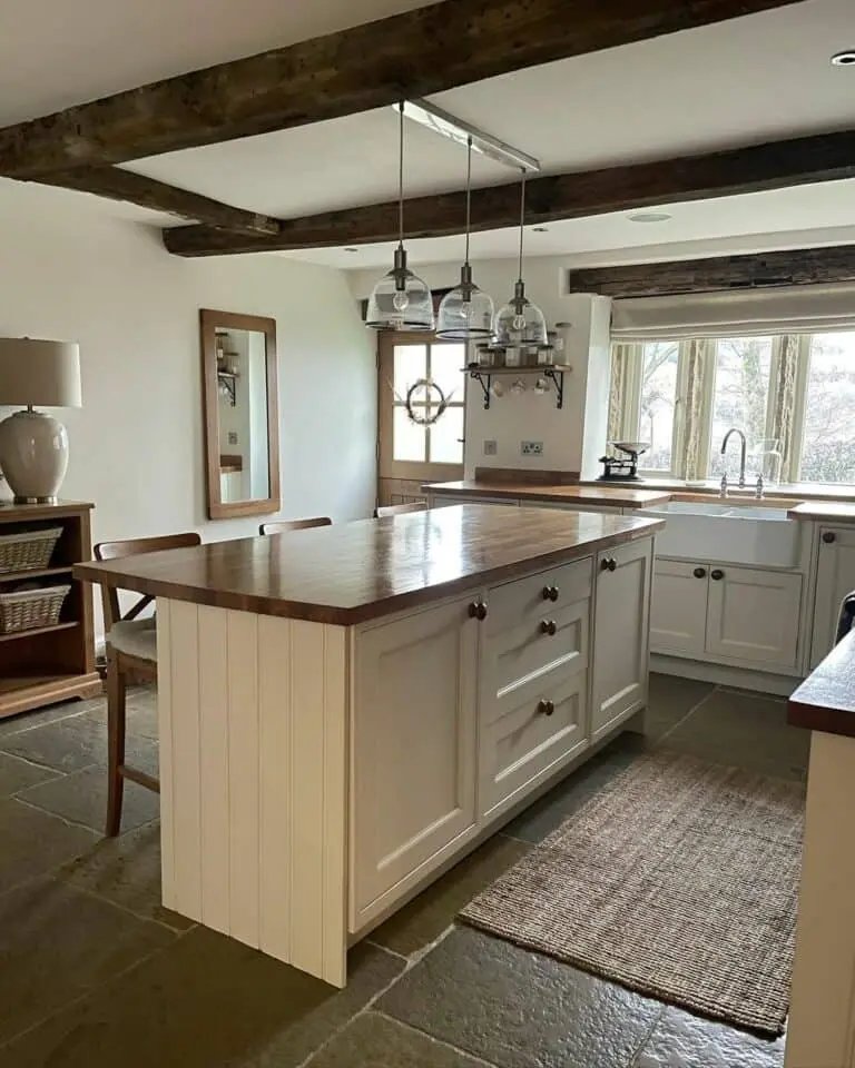 White island with wood countertop
