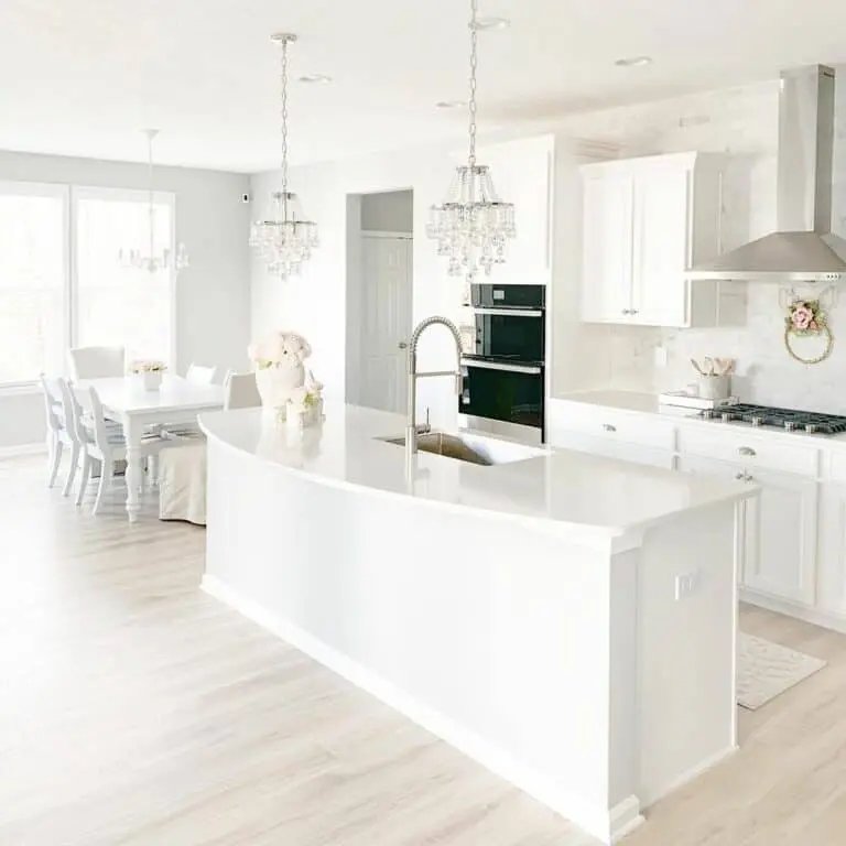 White Kitchen with Crystal Chandeliers