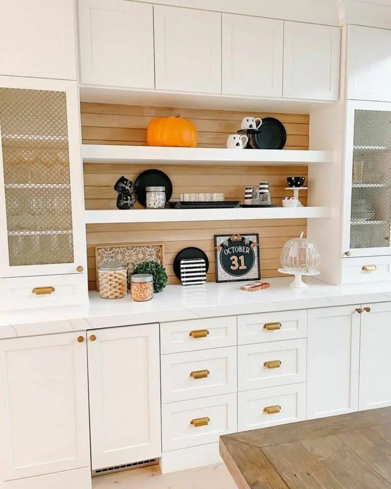 White pantry with Halloween accents