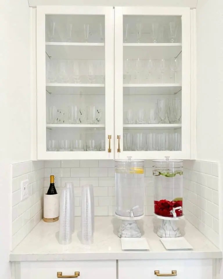 White pantry with marble countertop