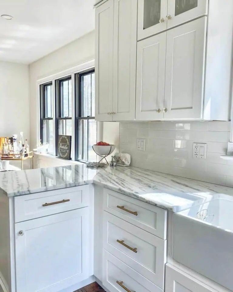 White Shaker Cabinets with Marble Countertop