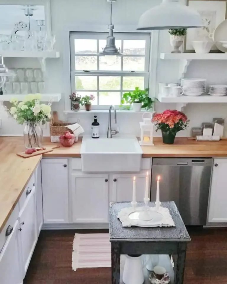 White Shelves, Butcherblock Countertop