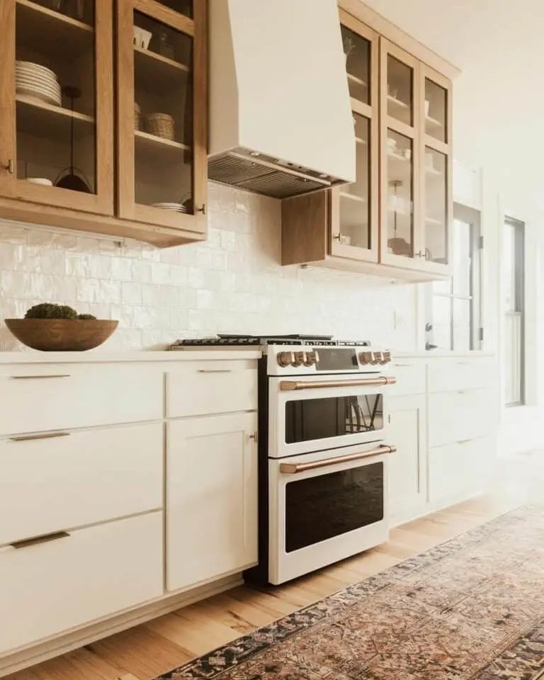 Wood Upper, Cream Lower Cabinets